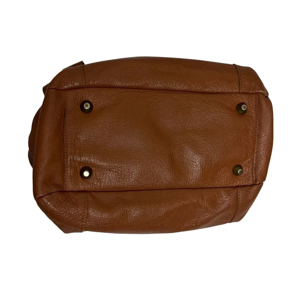 Joes Jeans Purse Satchel Bag Pebbled Leather Double Handle Brown